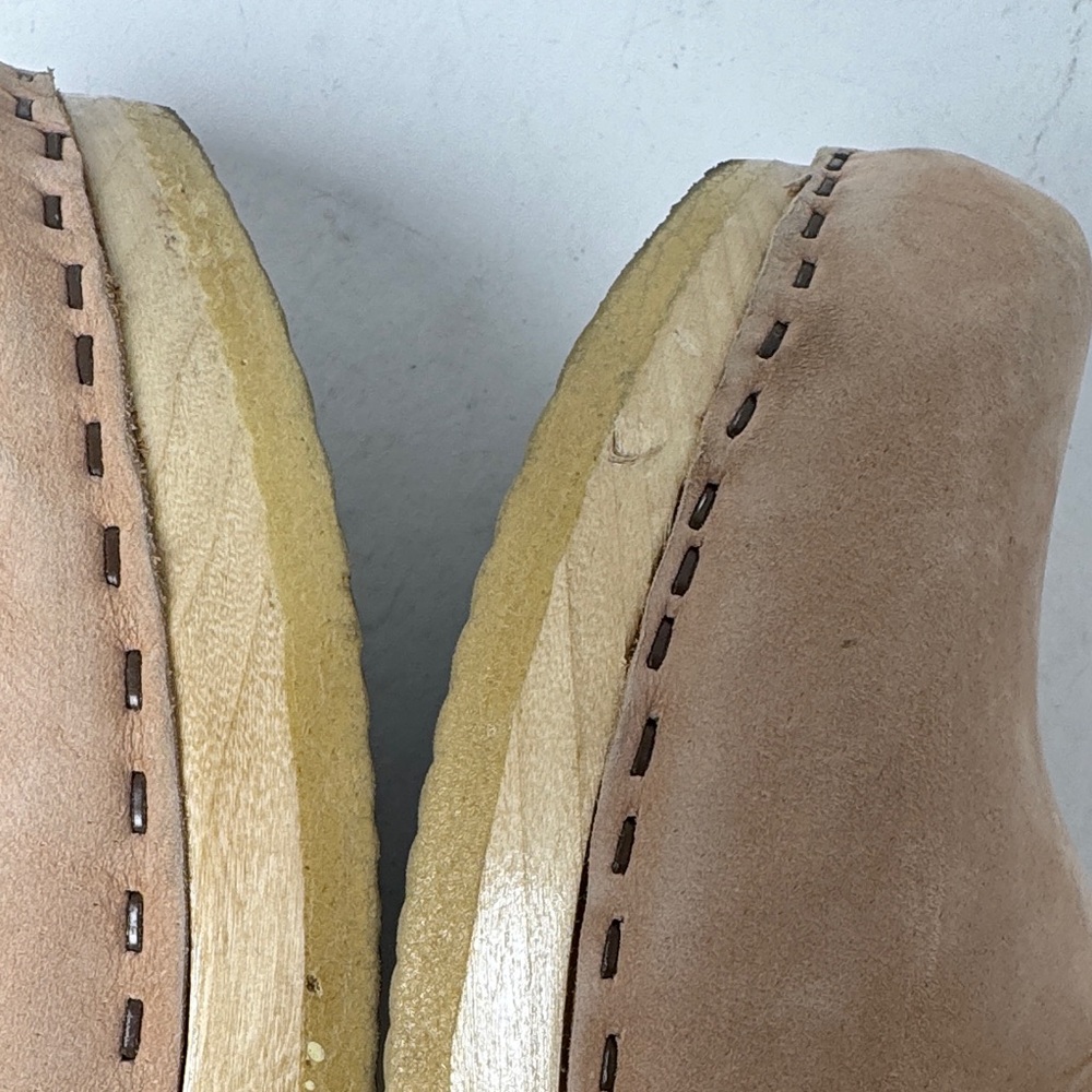 No. 6 Old School Clogs Neutral Tan Suede Mid Heel Wooden Minimal NYC Designer 41 - Picture 8 of 14